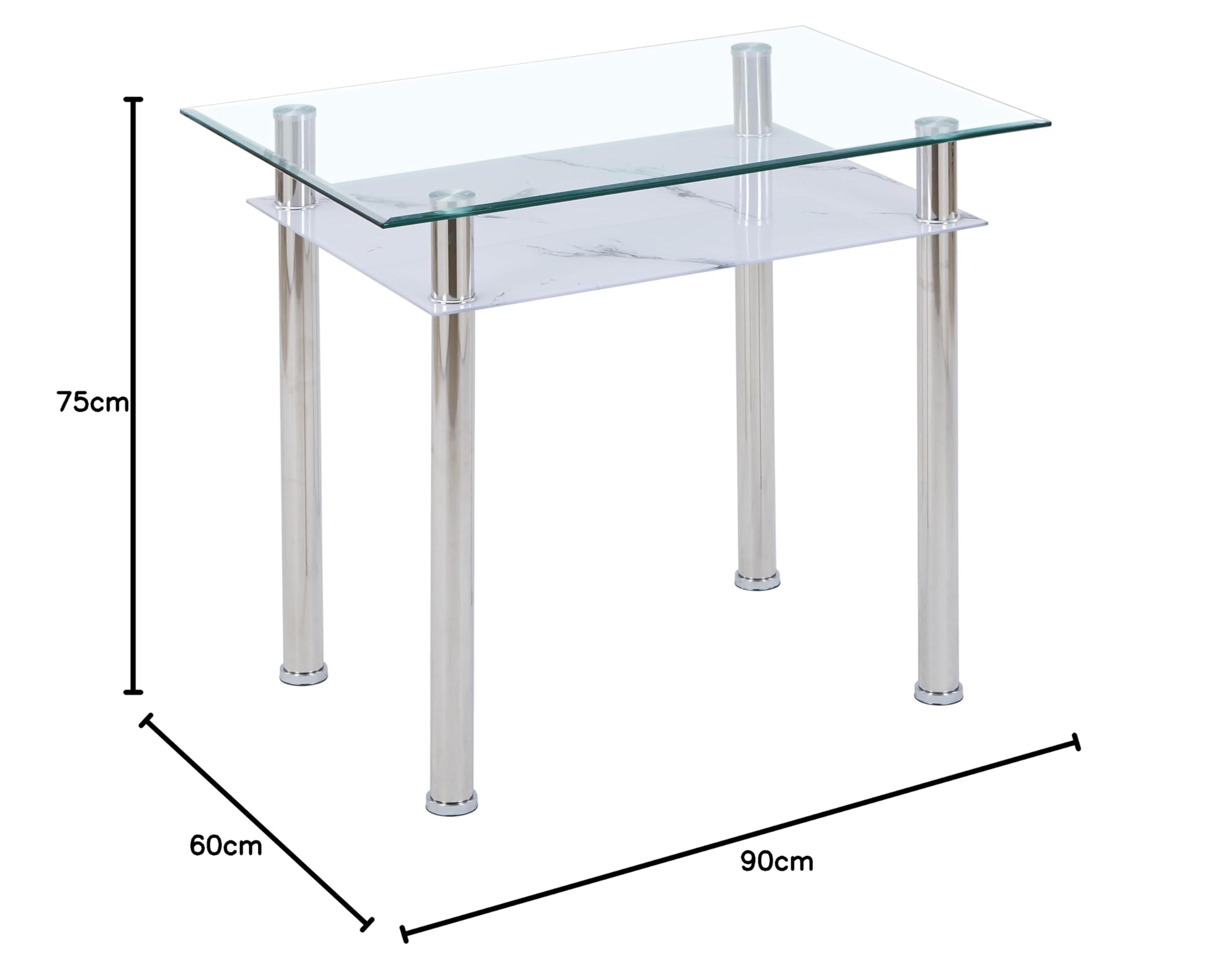 Euro Tische HOOZ Esstisch Glas mit 6mm Sicherheitsglas & Facettenschliff - Glastisch als Esszimmertisch/Küchentisch (90x60x75cm, Marmor weiß)