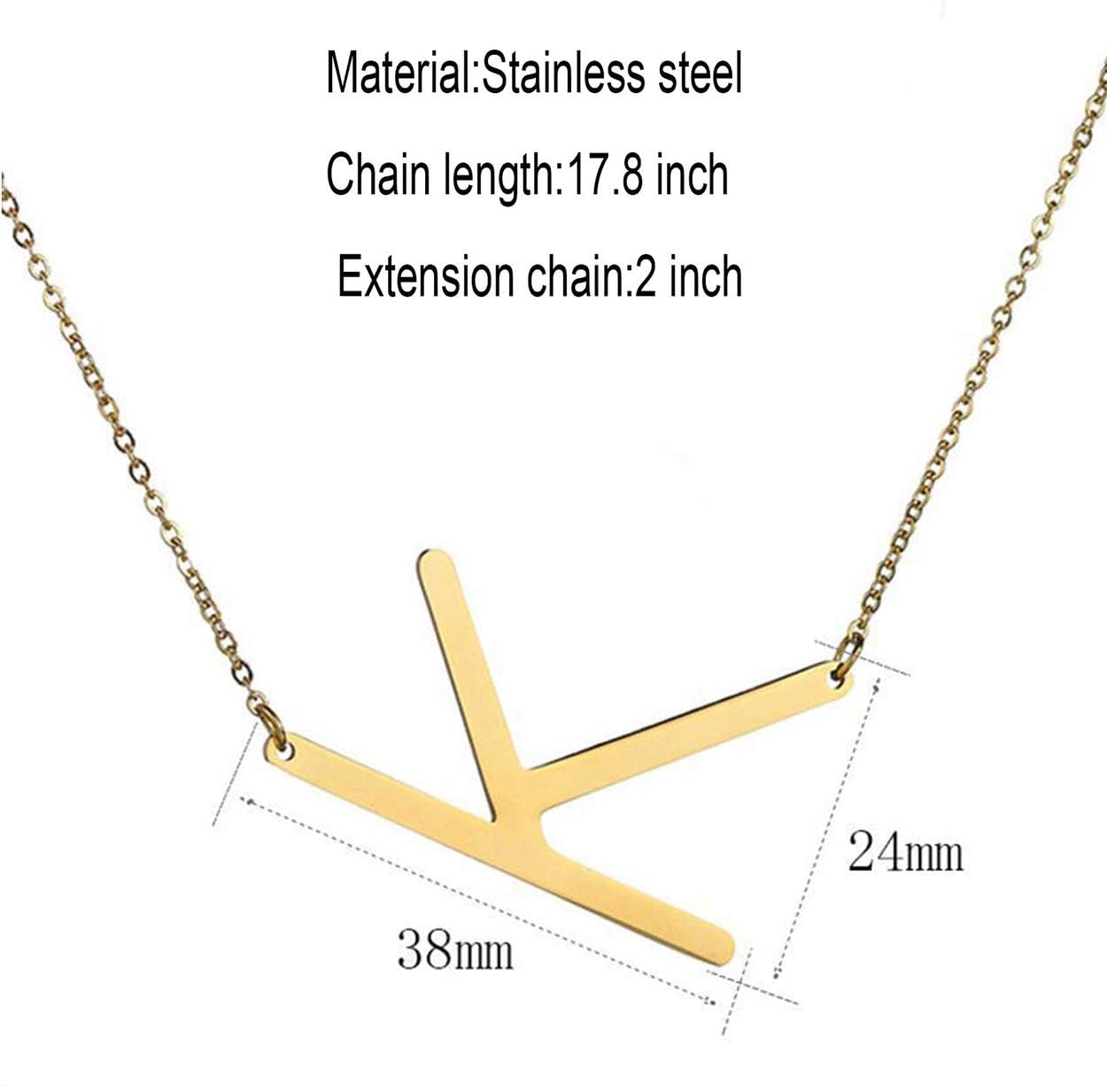 Glimmerst Sideways Initial Necklace, 18K Gold Plated Stainless Steel Letter K Necklace Big Initial Pendant Necklace Personalized Large Letter Name Necklace for Women image 4
