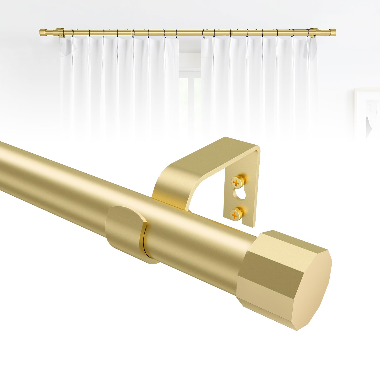 Jialexin Gold Curtain Pole 40-223Cm, Antique Finish Rail With Geometric Diamond Finials, 25Mm Luxury Prismatic Rod For Living Room (16-88 Inch)