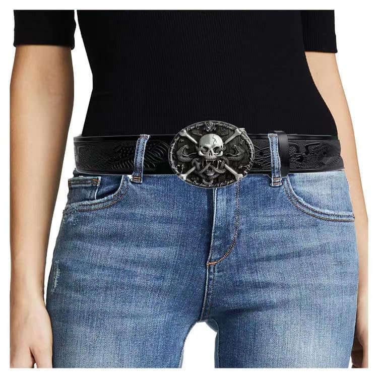 Women's Black Belt Skull Western Cowgirl Belt for Jeans and Halloween2