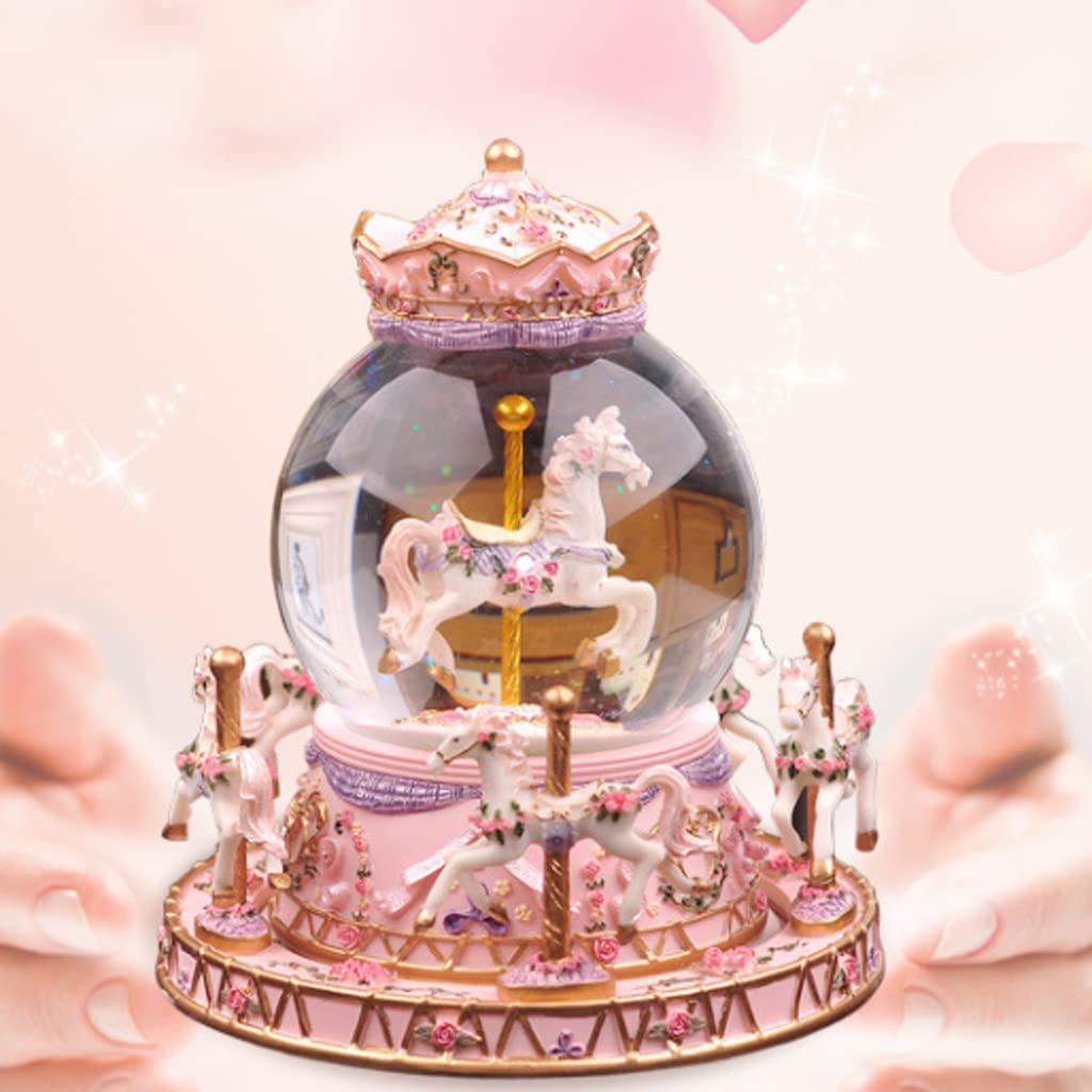 Karuzela Kryształowa Kula Sen Kolorowa Pływająca Śnieg Pozytywka Oktawa Box Dziewczyny Prezent Urodzinowy Boże Narodzenie, 15 CM * 19 CM, Roze