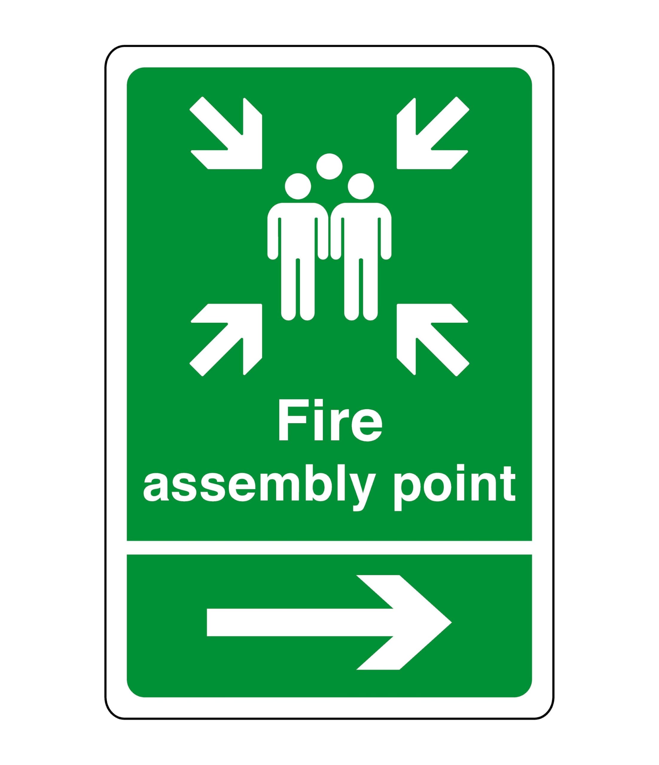 Fire assembly point arrow right sign - safety sign - business signs, carpark safety signs - 1.2mm Rigid plastic for indoor/outdoor usage (600mm x 400mm) Viewing Distance within 20m.