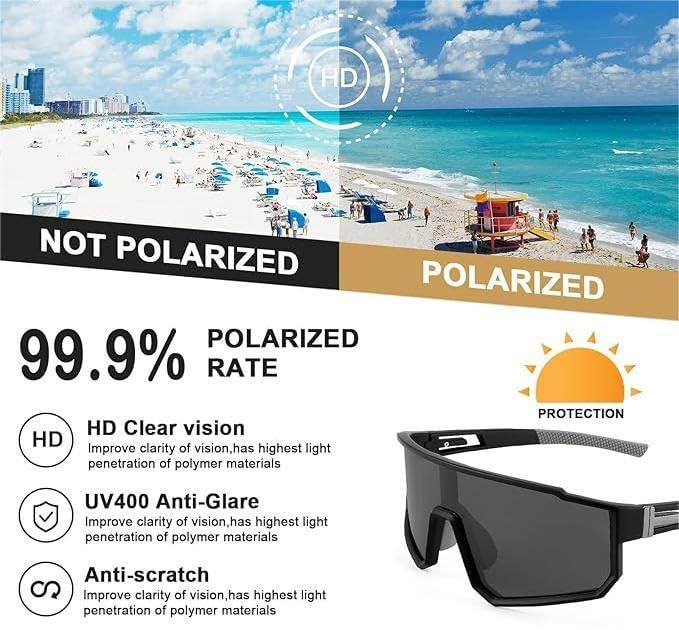 Image of MAXO POLARIZED Sports Sunglasses for Cricket Cycling Riding Biking Night Driving - Lightweight UV400 Protected Anti Glare Branded Goggles for Men - Stylish Mirrored Performance Shades