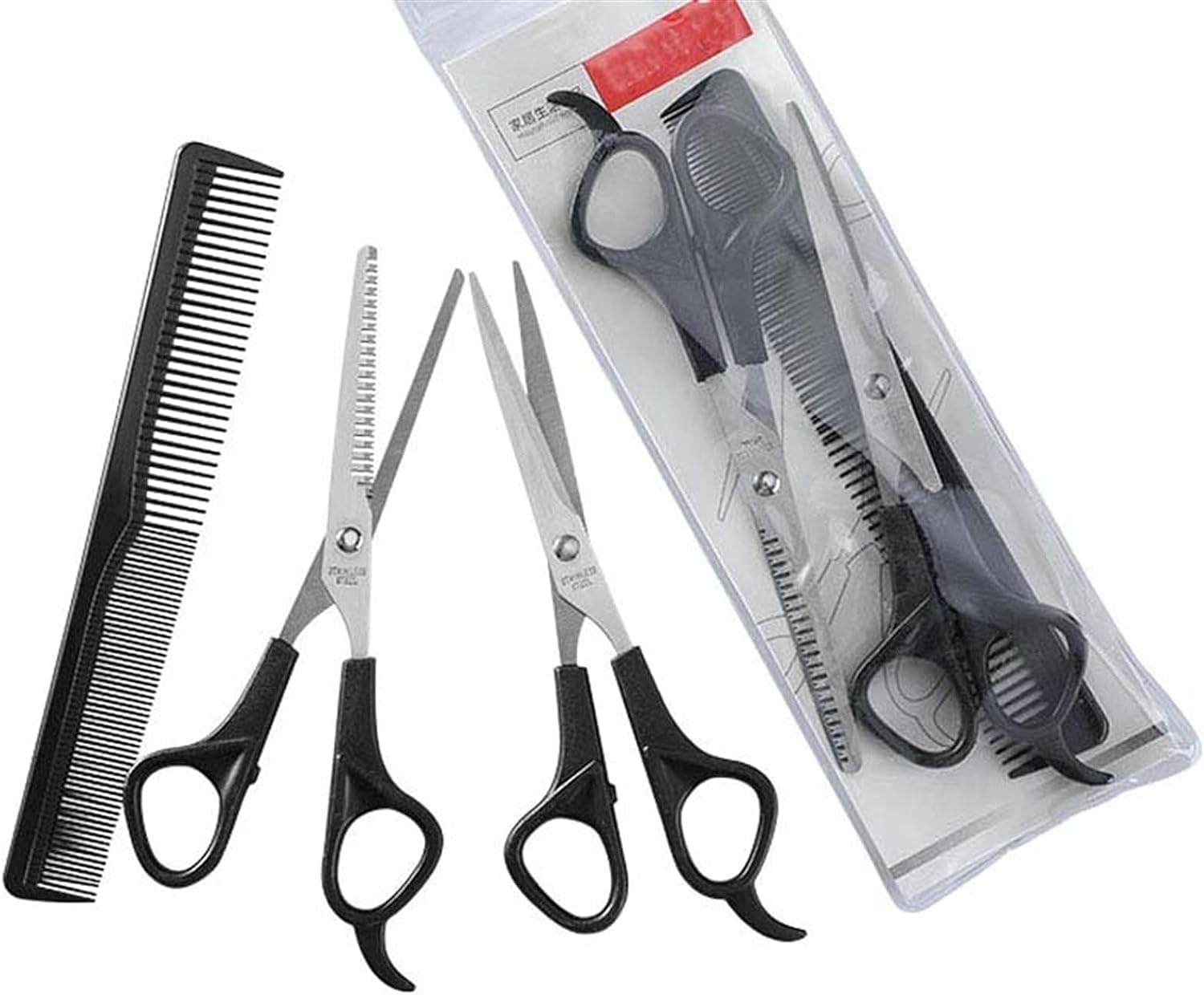 Tijeras para el cabello Juego de tijeras de peluquero Tijeras de peluquería Tijeras de adelgazamiento Peine de tijera de dientes planos Juego de 3 piezas Herramientas de peinado Tijeras de aseo para