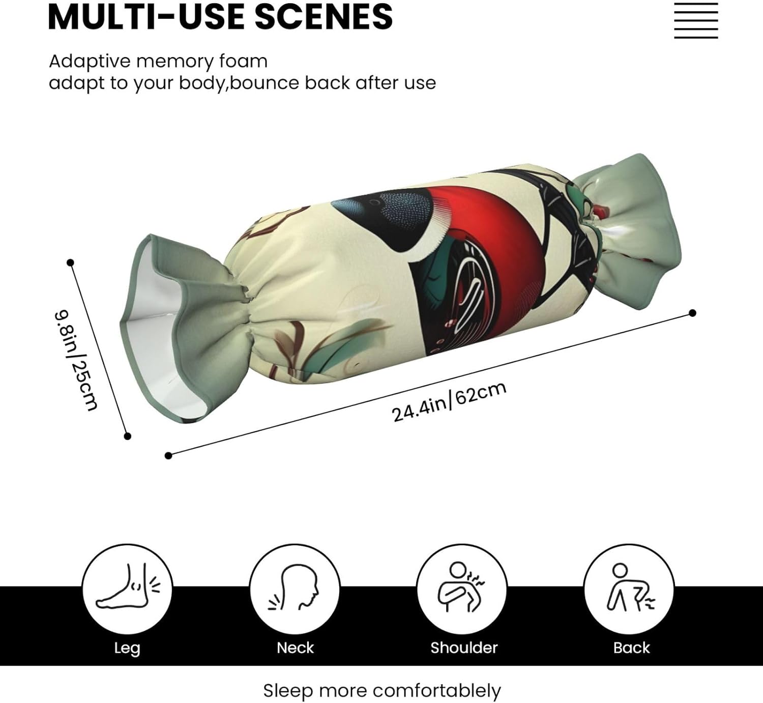 Teal Birds Musical Note Print Candy Cylindrical Comfortable Pillow Throw Pillows Home Decor Easy Maintenance