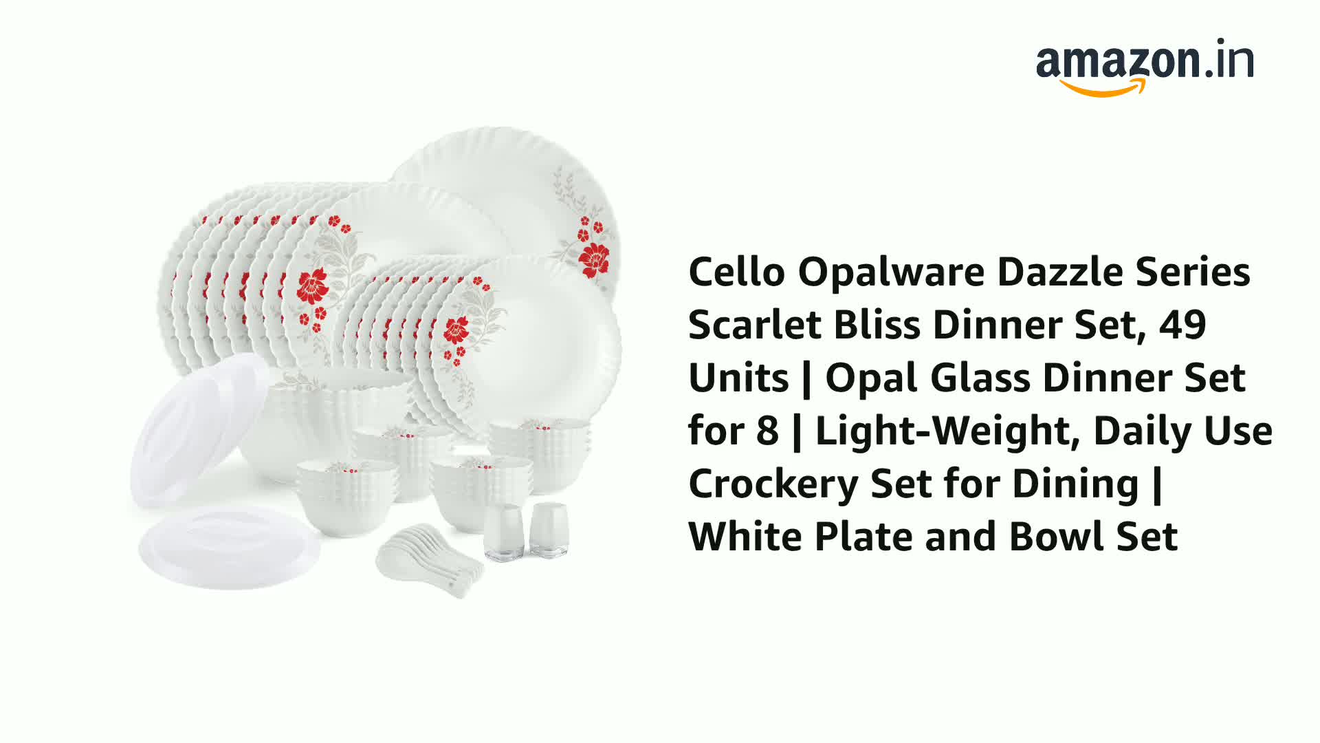 レンタル落ち 8枚セット　COVER カバー レッド/ホワイト　 シリーズ全巻 Cello Opalware Dazzle Series Scarlet Bliss Dinner Set, 35 Units