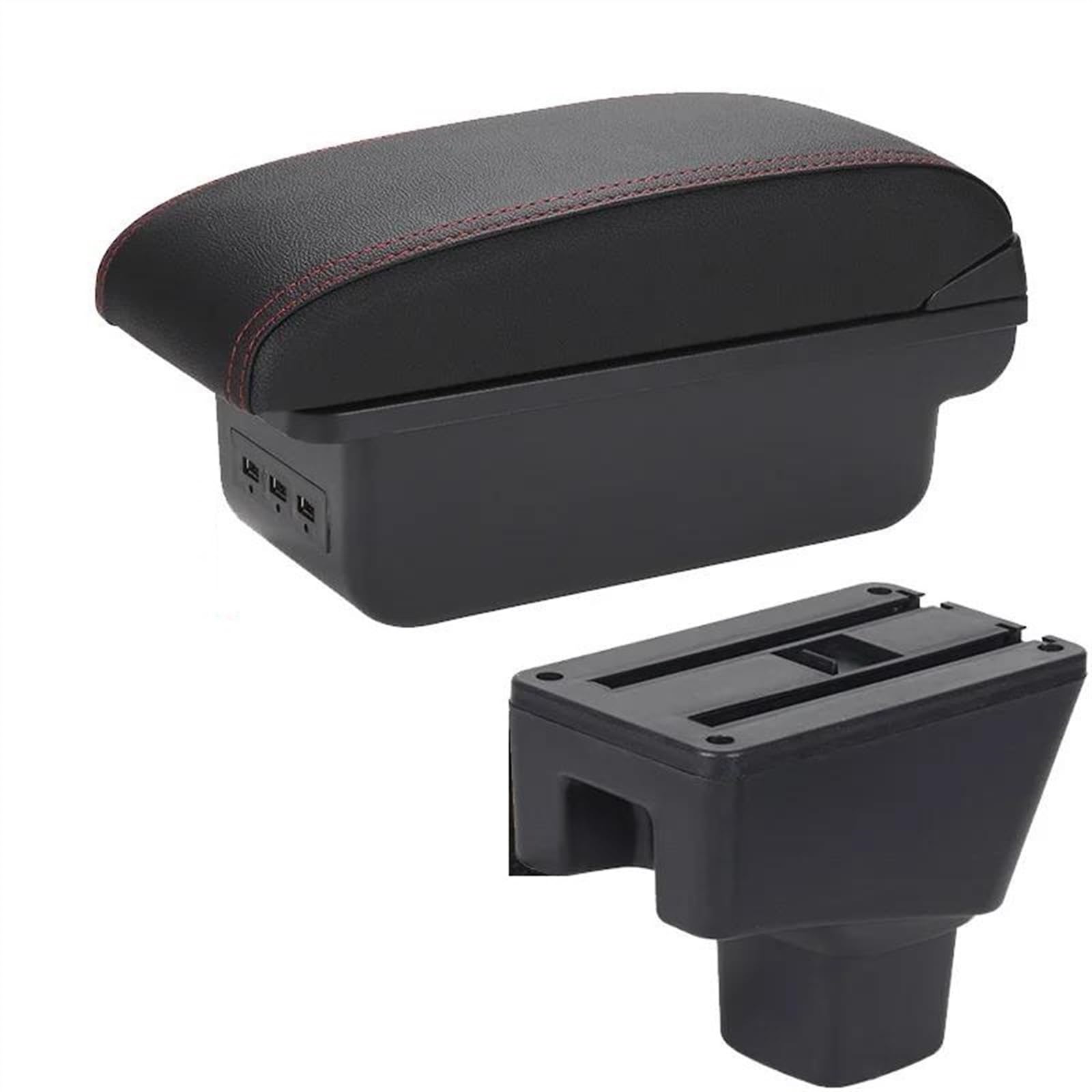 NOHEEU Armrest Box With Multifunctional Support PU Upholstered Car Interior Modification Accessories For SUZUKI SX4(B1 Black red 3 USB)