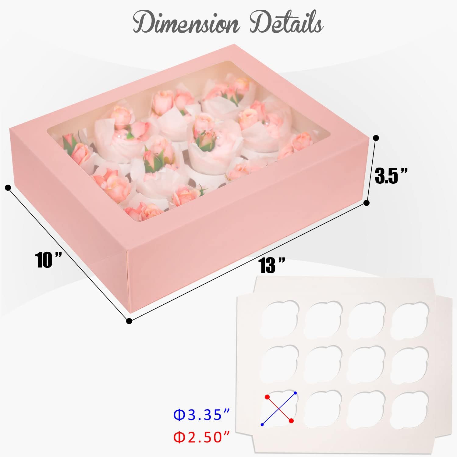 Bakepacker Auto-pop up 12 Cupcake Box, Pink, 13"x10"x3.5", 10-Pack image 4