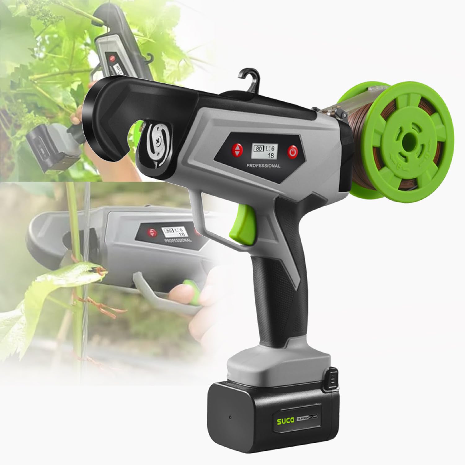 Atadora eléctrica para viñas, atadora de Ramas de jardín Recargable, con 2 baterías de Litio de 2 Ah, para Tomates, Verduras y Frutas de Exterior