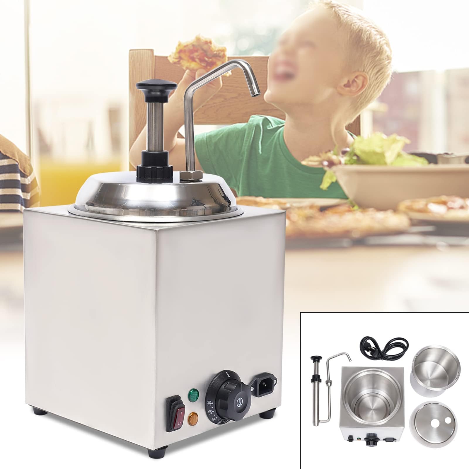 Calentador de salsa de chocolate caliente comercial, dispensador de queso for nachos, calentador de caramelo con salsa de chocolate caliente de un solo cabezal de 800 W, dispensador de queso caliente