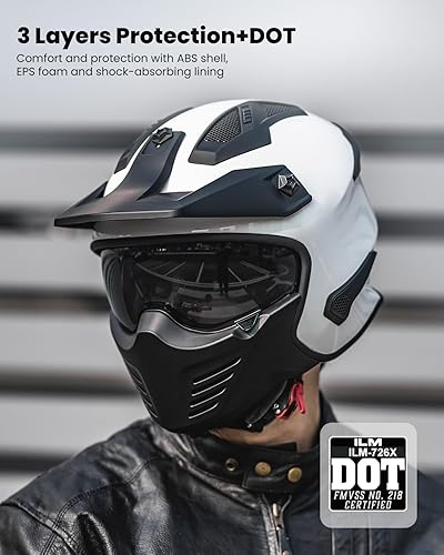 Miniatura 4 de ILM - Casco abierto 34 para motocicleta, motocross, ciclomotor, cuatrimoto, utilitaria, crucero, scooter, modelo 726X (blanco, S)