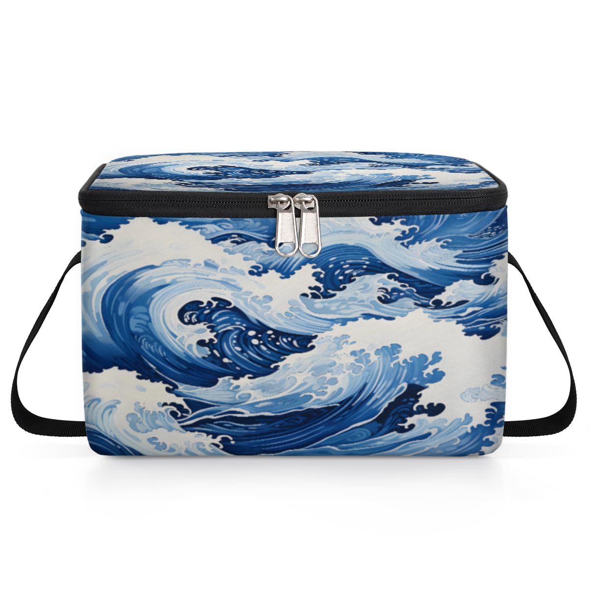 GzLeyigou Sea Waves Lunch Bags for Women Men 9 Cans, Hot & Cold Food Delivery Bag Insulated Grocery Bag Insulated Lunch Box Blue Sea Cooler Bag for Office Work Picnic Beach
