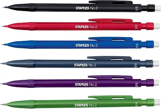 Staples Mechanical Pencils, 0.5mm #2 Lead, Assorted Colors, 12-Pk