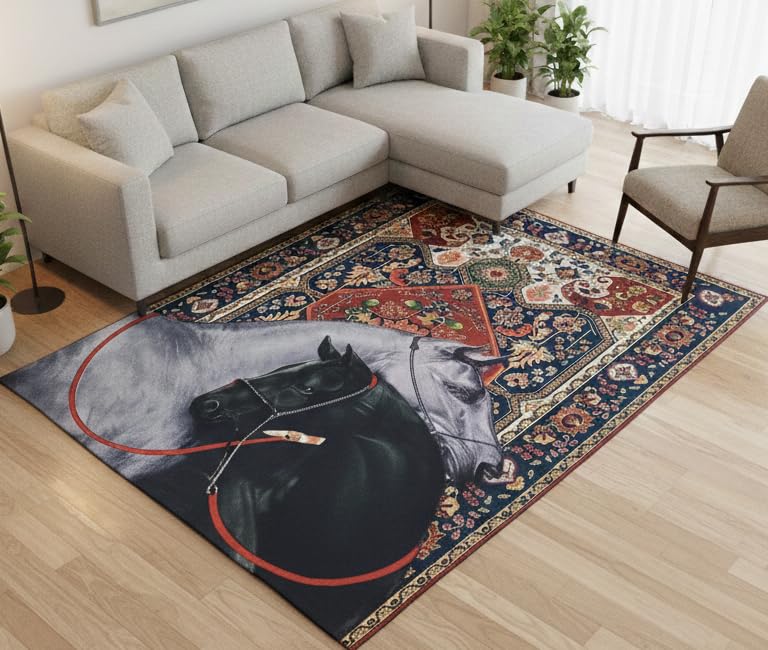 Image of Cotton Bolls Textiles Rugs for Living Room 5x7 Feet Large Size | Lightweight Foldable Carpet for Bedroom & Hall | Easy to Handle During Daily Cleaning | Travel Friendly Printed Rug | Mustang