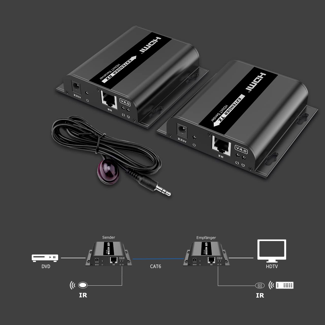 D91DS 1080P HDMI Extender + IR Verlängerung über LAN RJ45 Netzwerkkabel Cat5e Cat6 120m HDMI Repeater 3D Ethernet Netzwerk Extender