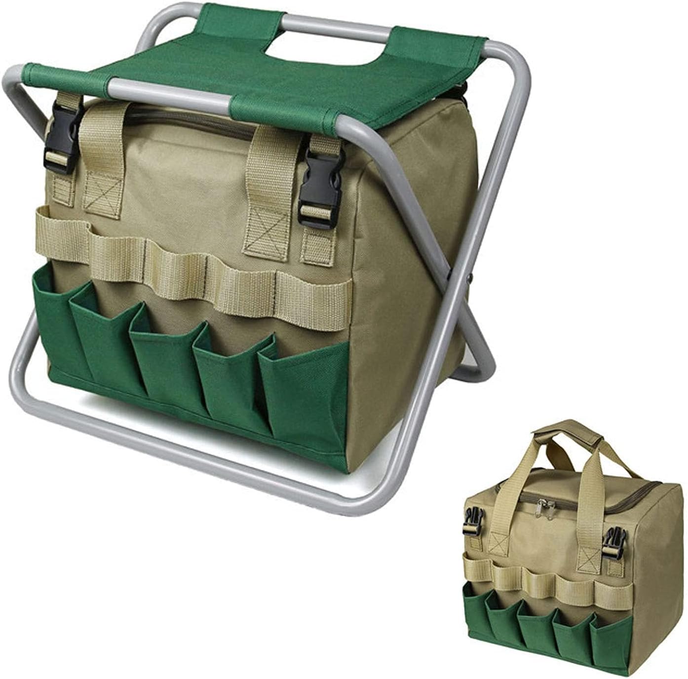 TPW Folding Garden Tool Stool, Garden Tools Set Organizer | Garden Seat Folding Gardening Stool Chair Kneeler | Gardener Bag | Gardening Tools Set with Zippered Detachable Tote and Folding Stool Seat : Patio, Lawn & Garden