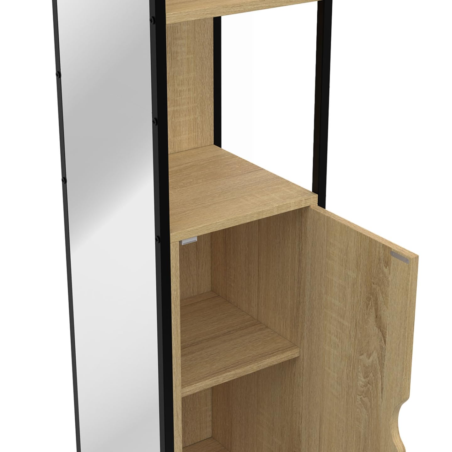 IDMarket - DETROIT Mueble de baño de 1 puerta con espejo y estantes de diseño industrial