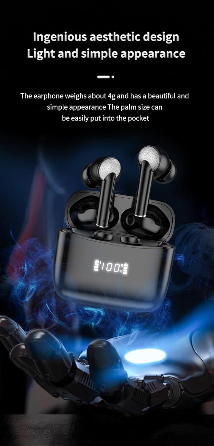 Wireless Ear Buds Bluetooth 5.3 in Ear Headphones Deep Bass Stereo and Noise Cancelling Bluetooth Earbuds with LED Display,Built-in ENC Noise Cancelling Mic for Phone, Black