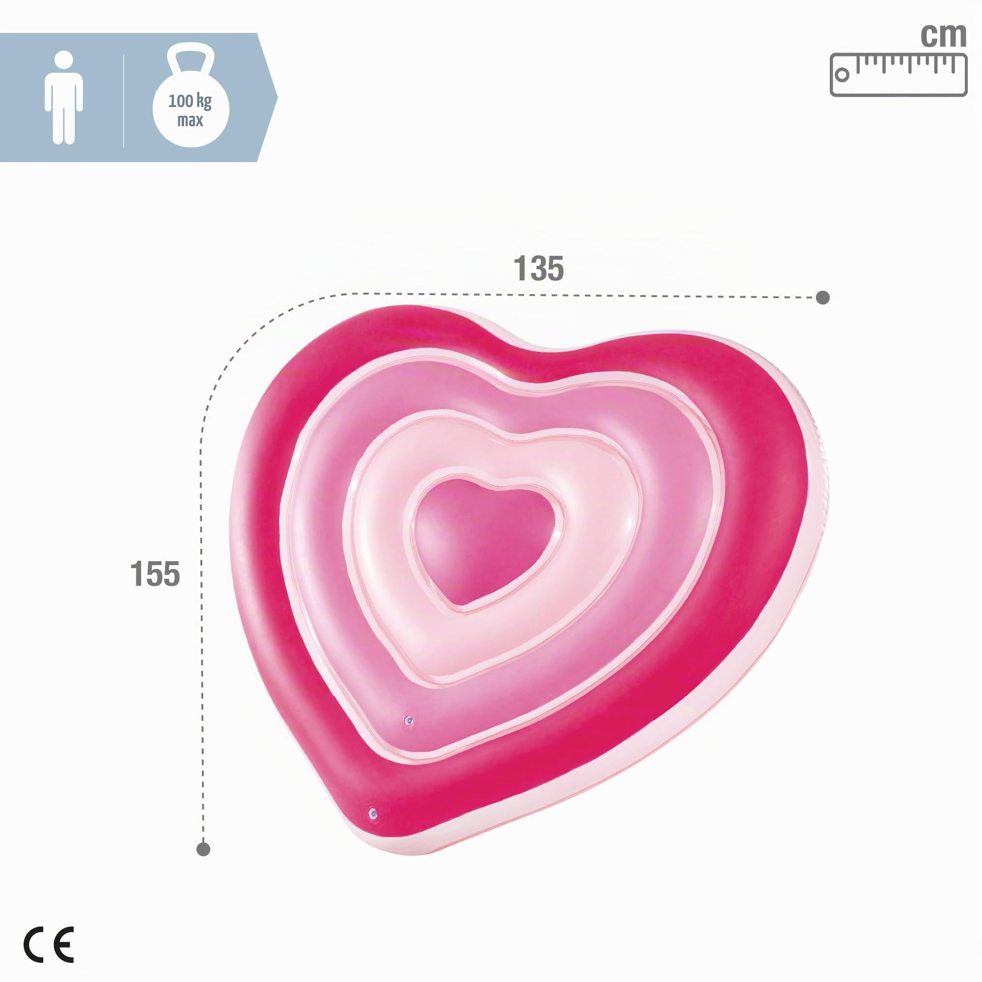 Intex Flotteur en Forme de cœur gonflé : 1,55 m x 1,35 m x 25 cm (58727EU)