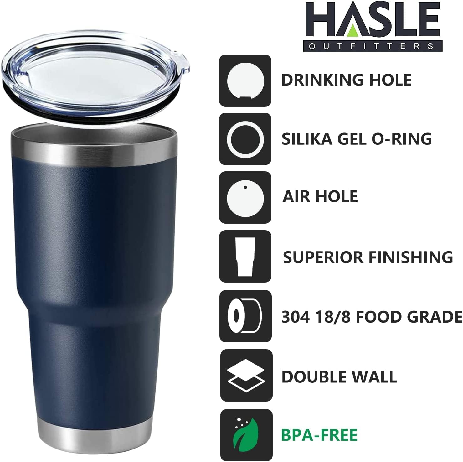 HASLE OUTFITTERS 30oz Stainless Steel Tumbler, Double Wall Vacuum Insulated Travel Mug Tumbler, Durable Insulated Coffee Mug, Gift Box Set (Navy, 12) - Image 2