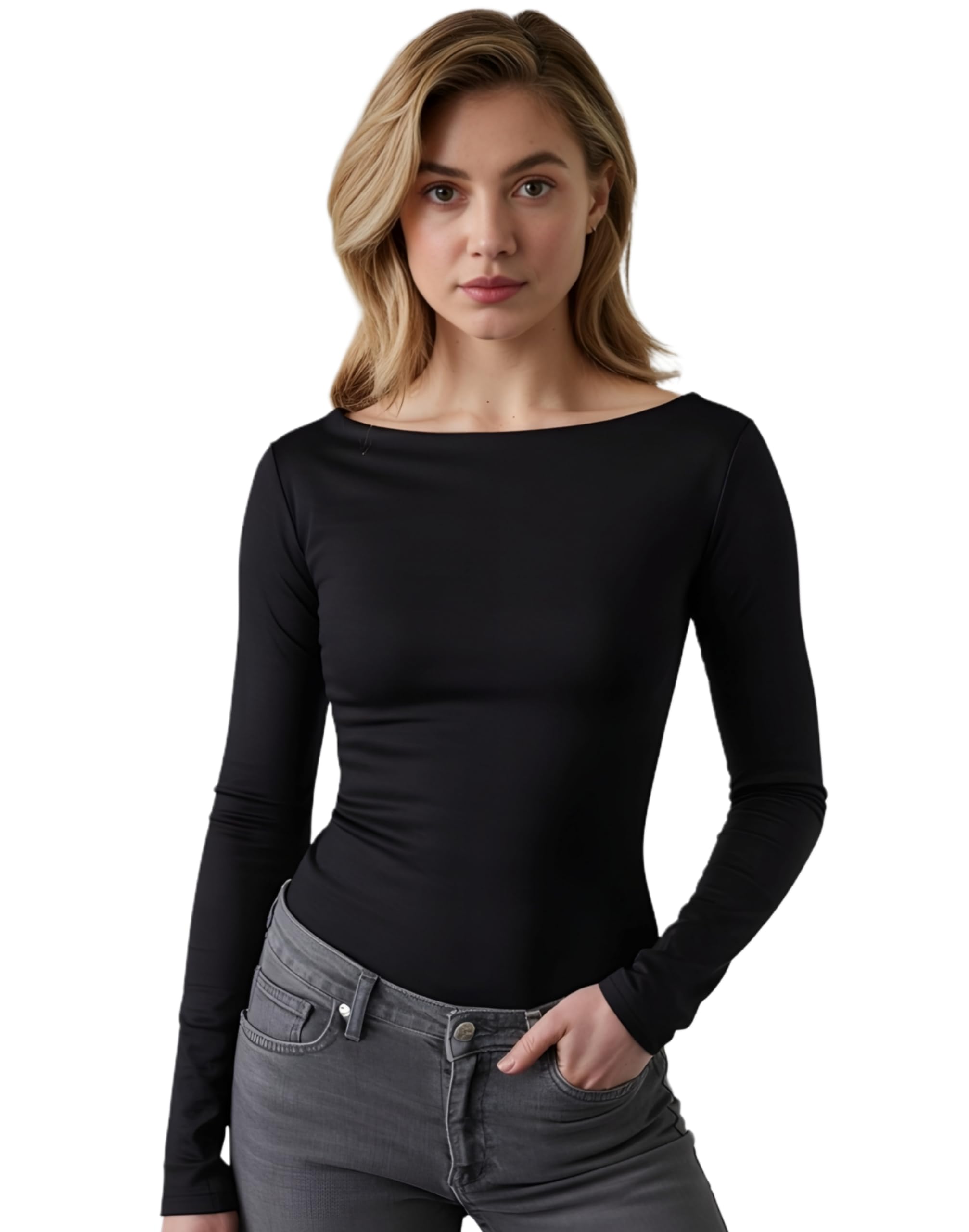 sightbomb SKIMS Fullsleeve SOFTLINE Double Layered ''Seamless'' Boat Neck Cuddle TEE Formal WEAR/Active WEAR Afford LUX Edition TOP for Women-picture-13
