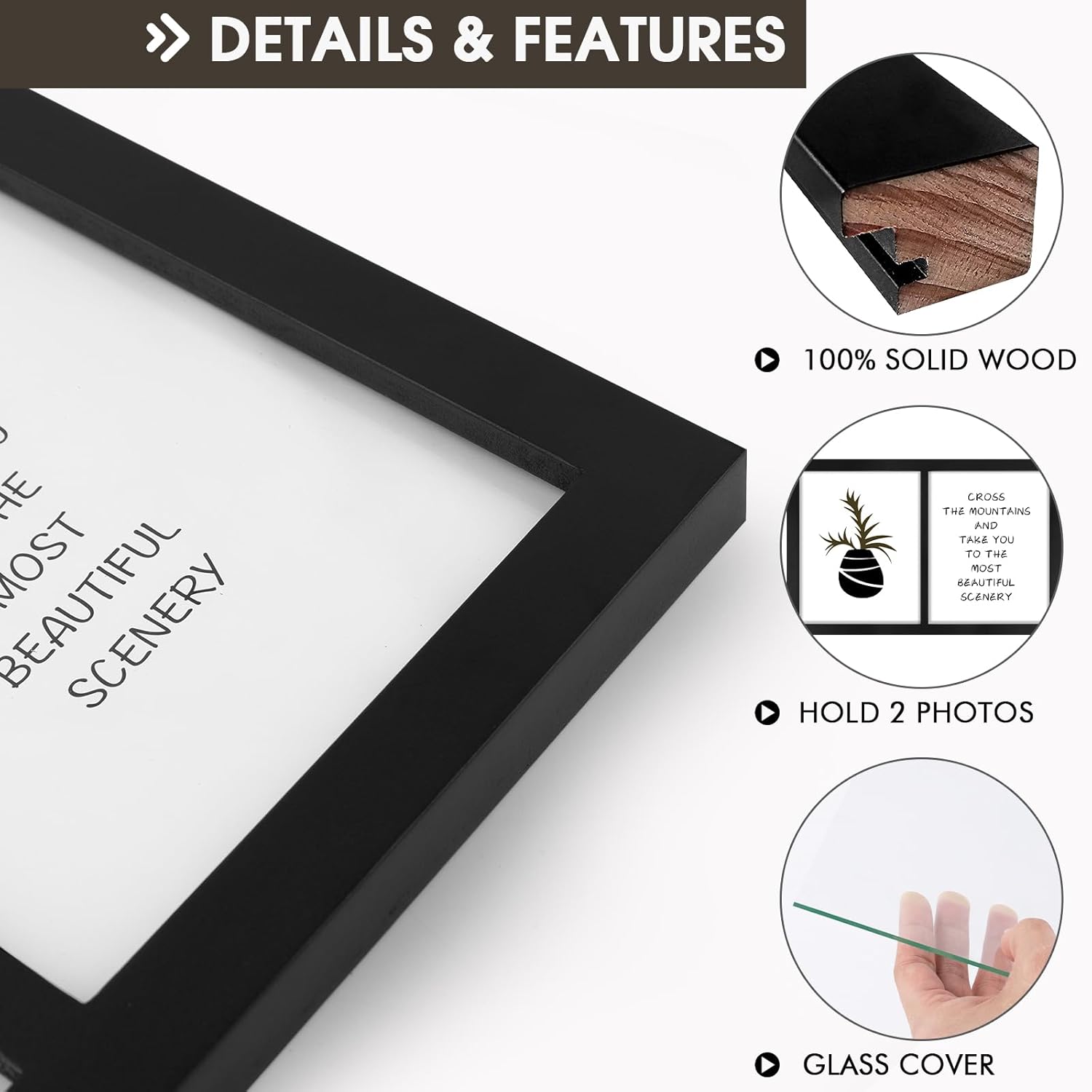 Golden State Art, 8x10 Double Picture Frame, Display Two 8x10 Photos, Solid Wood- Real Glass For Wall Mounting (Black, 2 Pack)