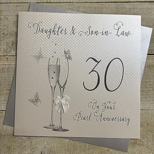 white cotton cards XLBD19-30DS Large "Daughter & Son-in-law 30 On your Pearl Anniversary" Handmade Card NEW,22cm x 22cm - Image 2