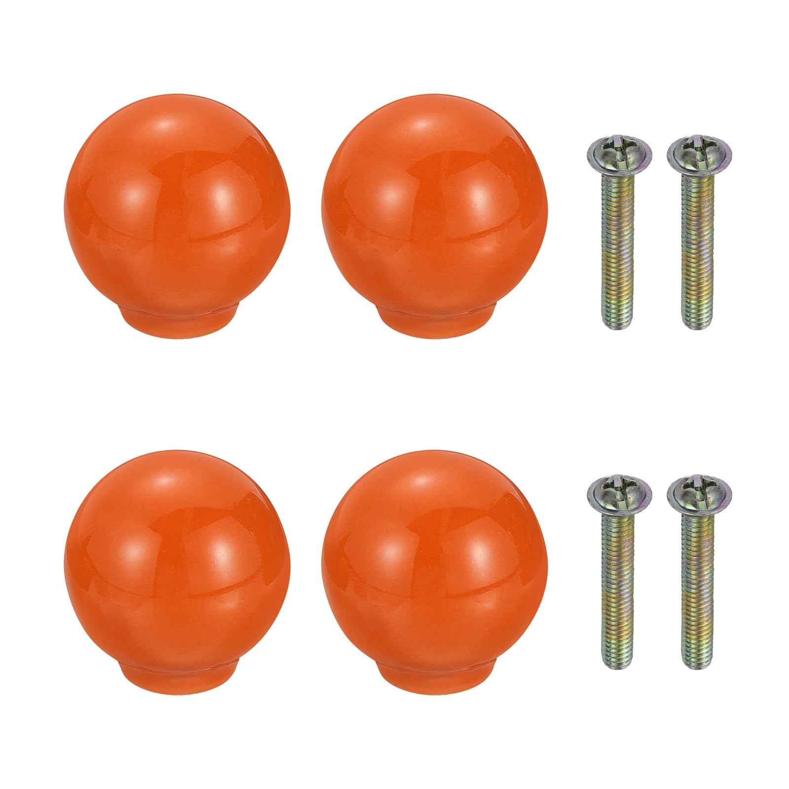 sourcing map 4Pcs Ceramic Knobs, 27mm/1.1" Round Door Pull Knob with Screws Drawer Pull Handles Cute Ceramic Drawer Pulls for Kitchen Bedroom Wardrobe Furniture Cupboard Closet, Orange