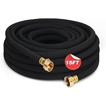 Heavy Duty Soaker Hose 15FT 1/2 Inch Rubber Garden Drip Irrigation Hose with Solid Brass Connector Water Saving Linkable Soaker Hose for Garden Bed Flower Vegetable Lawn