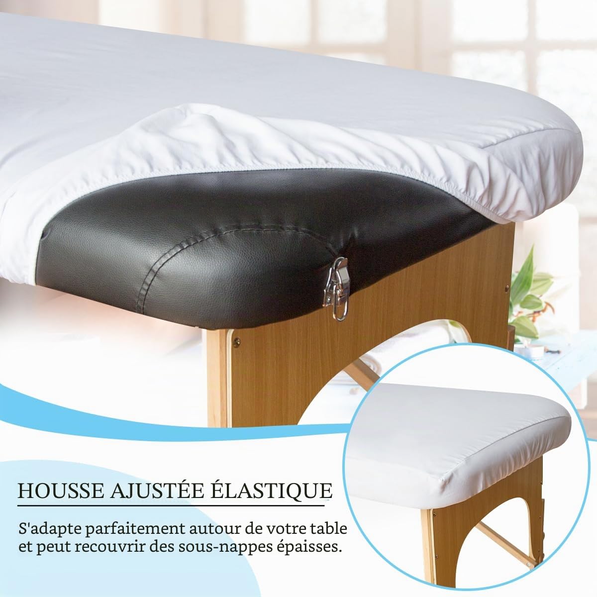 Housses Pour Tables de Massage Résistantes à l'huile Avec Trou en Fibre de Lavage Polyuréthane 70x190cm Blanc Lot de 2