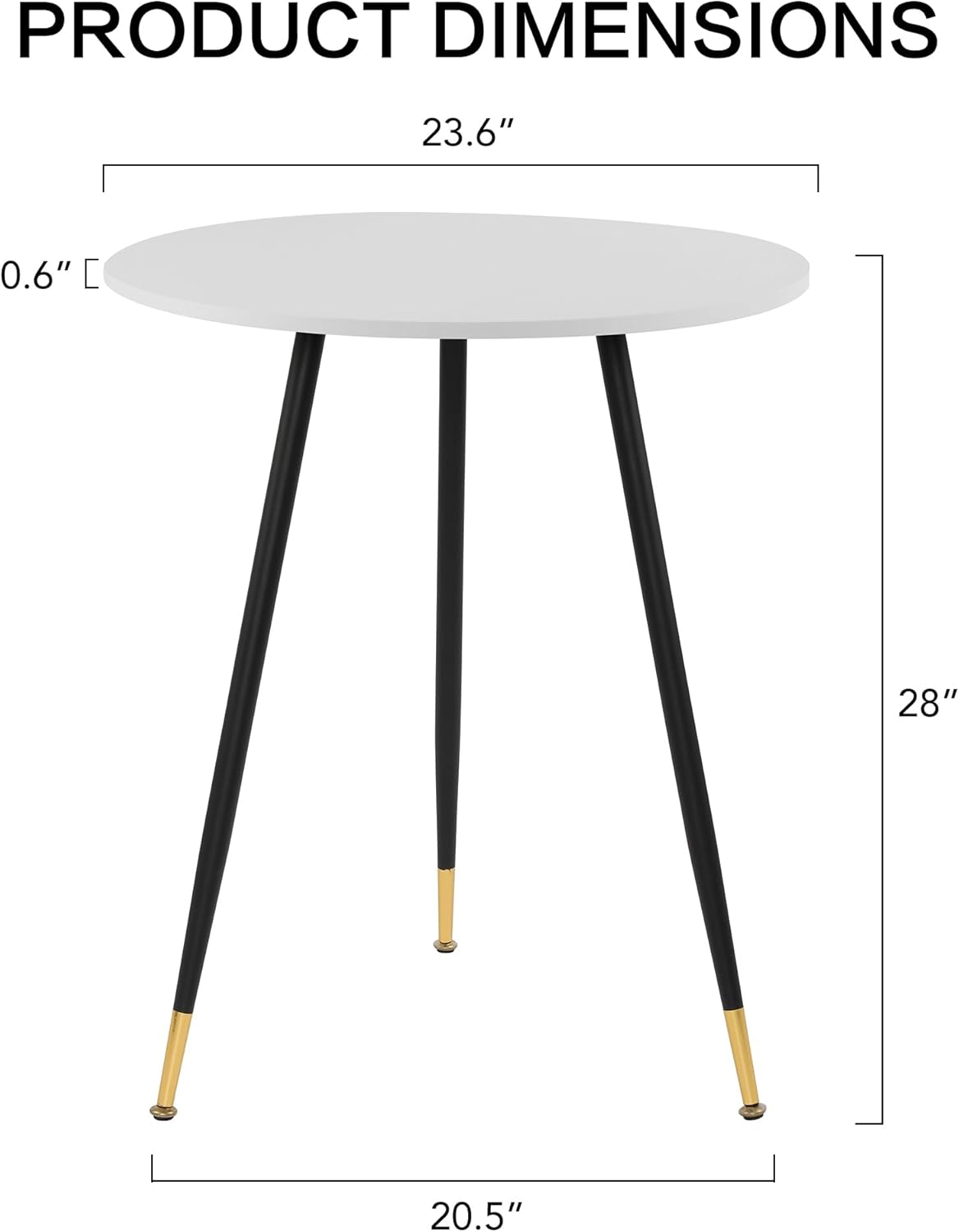 Round Dining Table, 23.6" Kitchen Dining Table with Thickened Tabletop and Metal Pedestal,Mid Century Modern Bistro Table for Dining Room,Small Places, Living Room,Cafe (White)