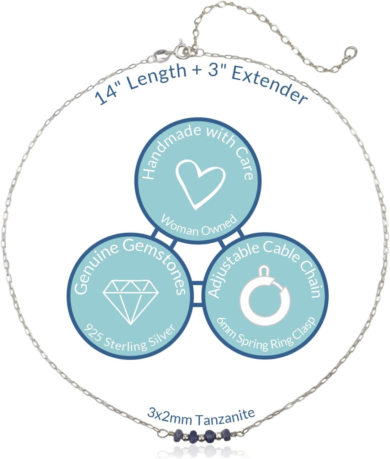 EnCharmed Sterling Silver Tanzanite Delicate Choker, Handmade Minimal Dainty Gemstone Necklace, Adjustable Length 14-17 Inches, December Birthstone - Image 5