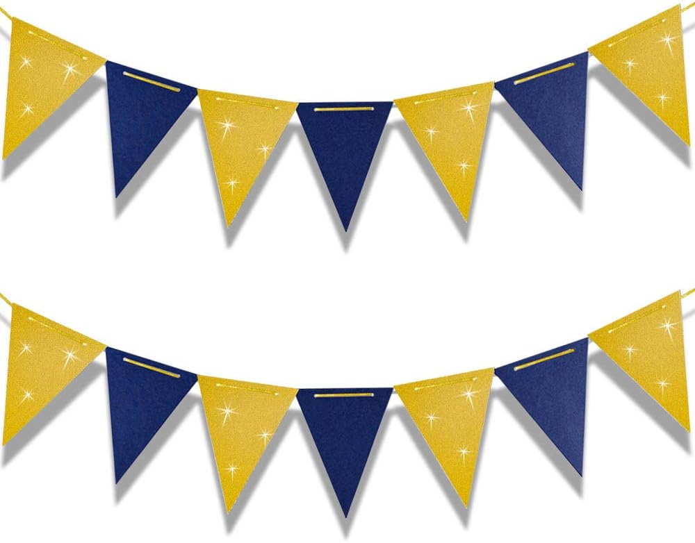 Aimto 20 Feet Navy Blue and Gold Triangle Flag Banner for Party Decorations,30pcs Flags