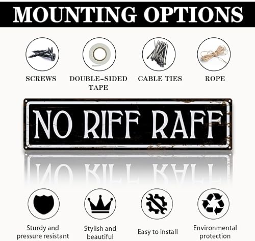 Miniatura 3 de Letrero con texto en inglés "No Riff Raff", divertida decoración de pared de metal, letreros de lata de metal retro, decoración divertida de bar,