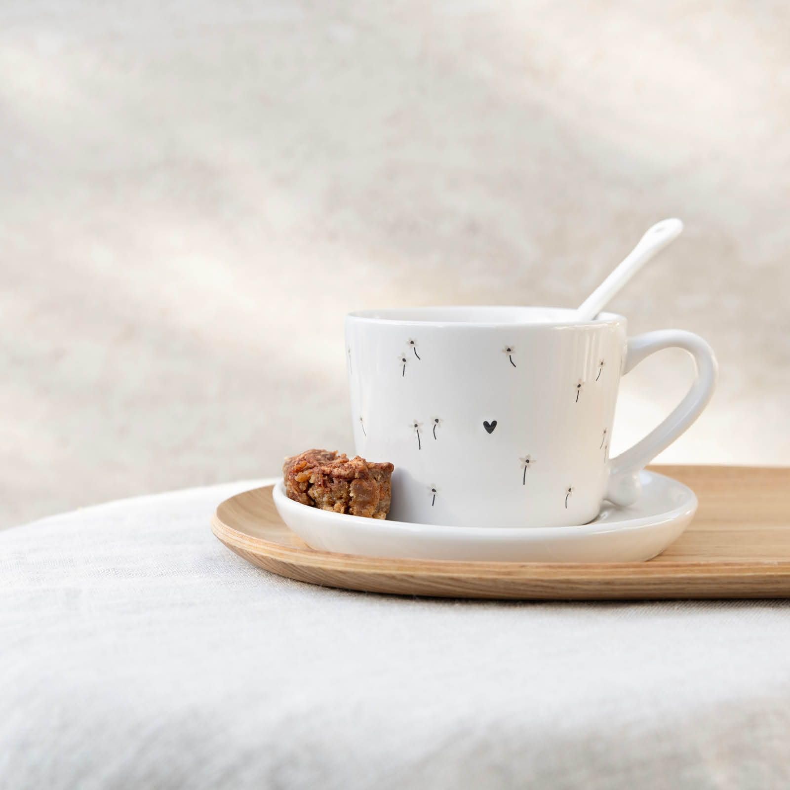 Bastion Collections Set di 6 tazze in ceramica con margherite, 200 ml, colore: bianco e beige