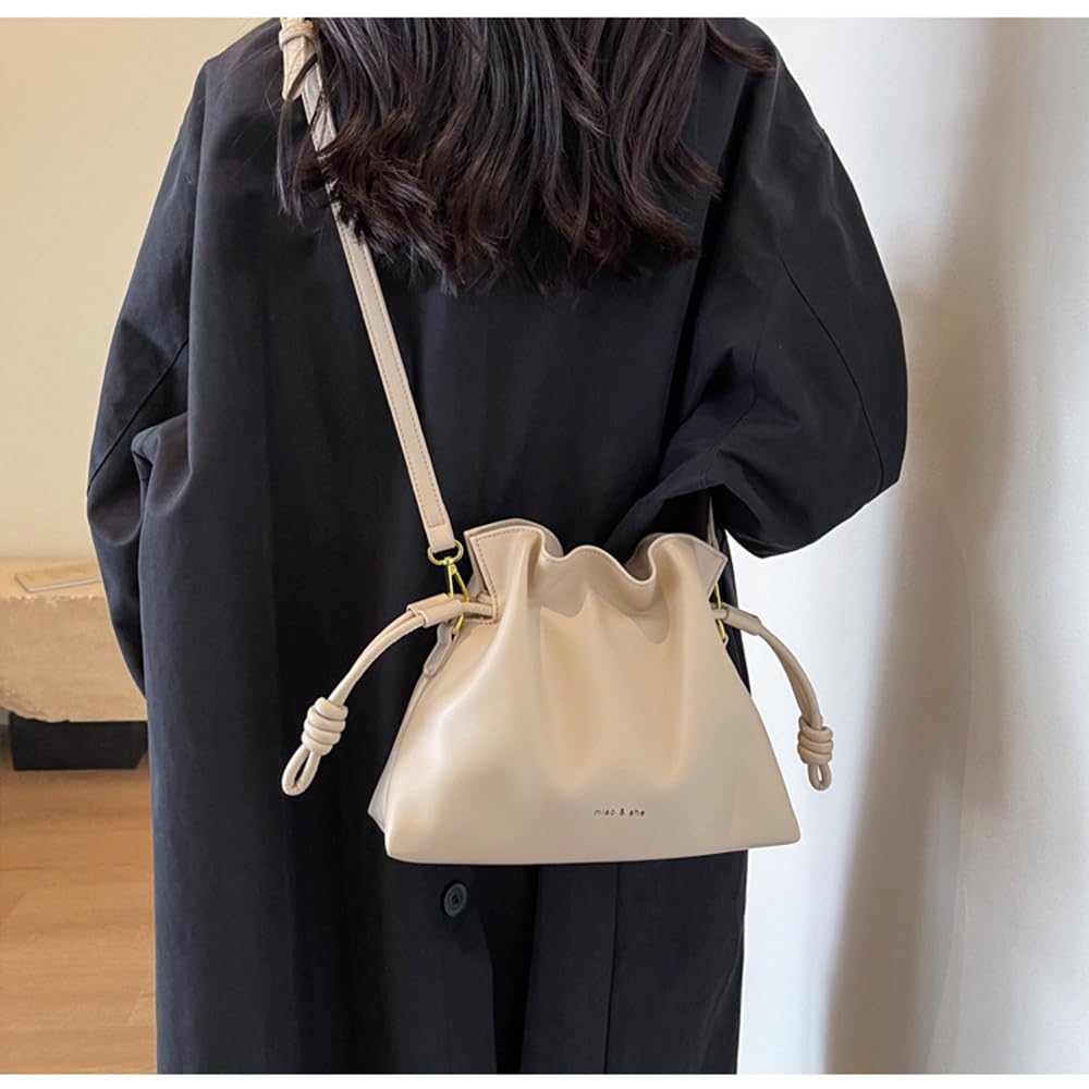 Damen Cloud Drawstring Bucket Bag, Mode Minimalistische Handtaschen Vielseitige PU Leder Crossbody Schulter Hobo Geldbörse