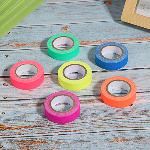 Yechiry 6 X Cinta de Tela Fluorescente Cinta de Tela de Algodón Fluorescente Luminosa Nocturna Mate Decoración de Advertencia de Alta Viscosidad para Codificación de Colores y Marcado de Pisos 6