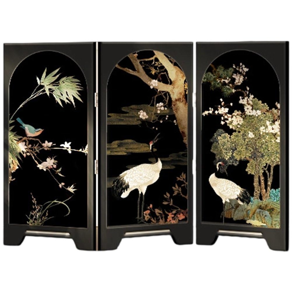 Sslvya Mini Desktop Folding Screen, 3 Panel Divider, Traditional Chinese Mini Folding Screen Feng Shui Ornaments Home Decorations