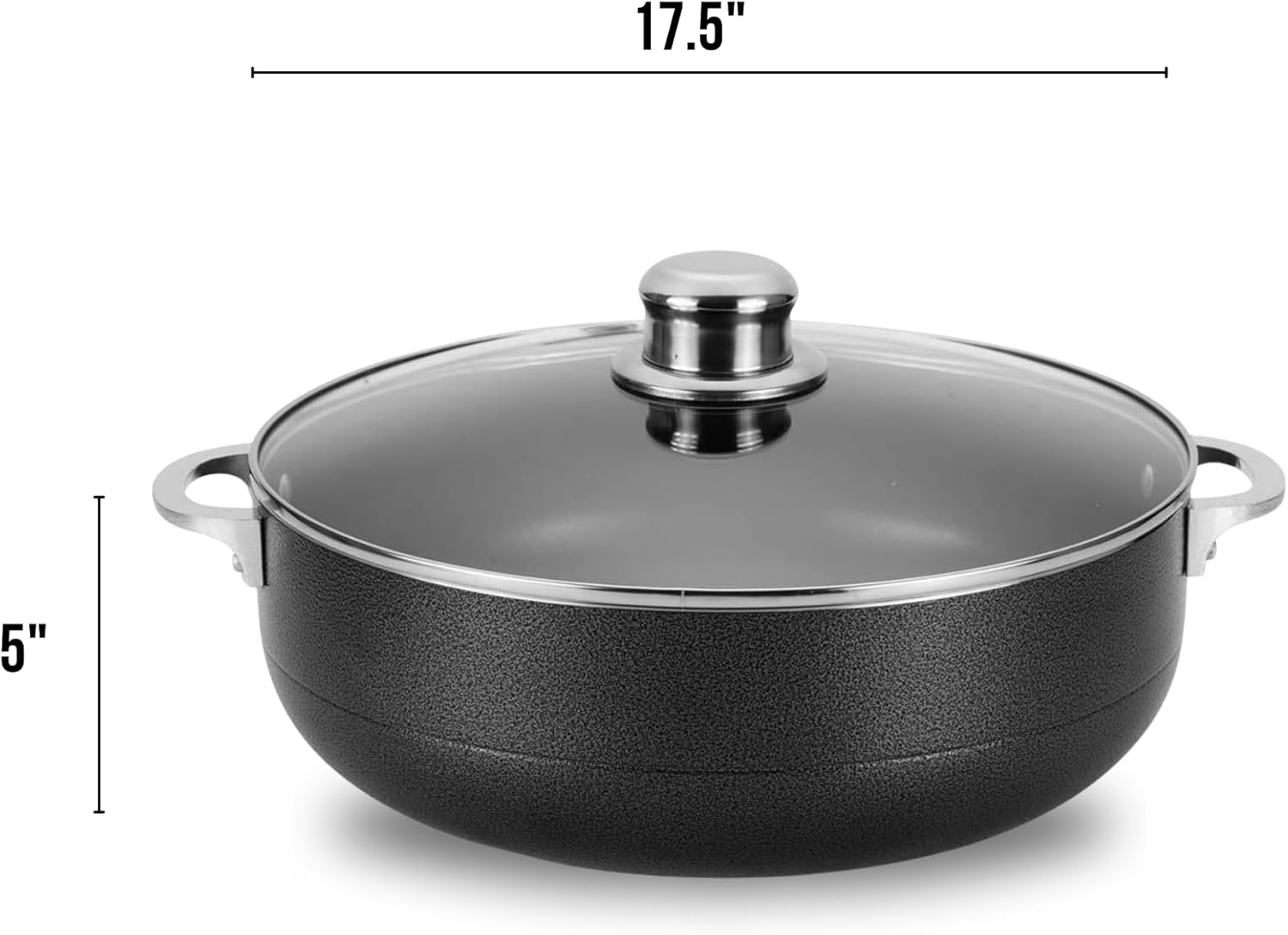 Alpine Cuisine 13-Quart Nonstick Aluminum Caldero Pot with Glass Lid & Riveted Handle | Heavy-Duty Cookware for Large Servings of Stew & Rice | Easy Clean, Black
