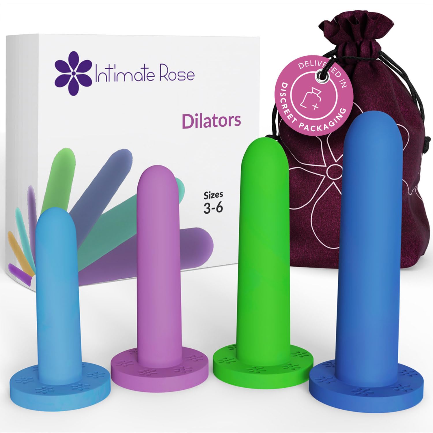Intimate Rose Medium 4-Pack Silicone Dilators for Women & Men, Sizes 3-6