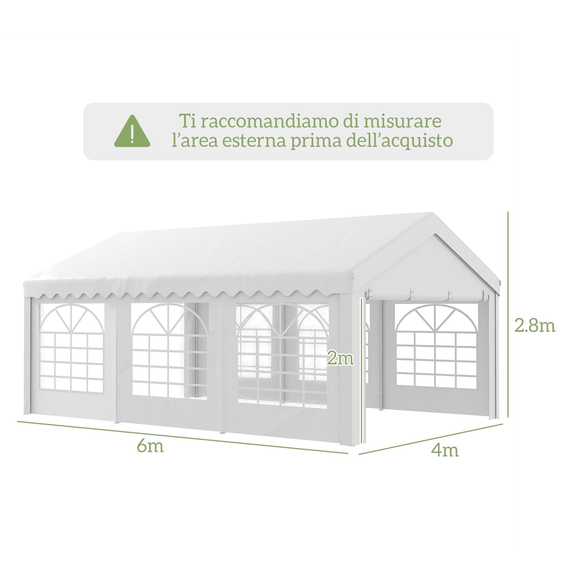 Outsunny Tendone per Feste 6x4m con Pareti Laterali Rimovibili, Gazebo da Giardino con Porte e Finestre, in Metallo, Bianco