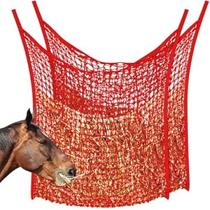 2 Pcs Slow Feed Hay Net Hay Feeder Hay Bags for Horses Goat Stall Trailer Horse Feeding Supplies (Red,35 x 31 Inch)