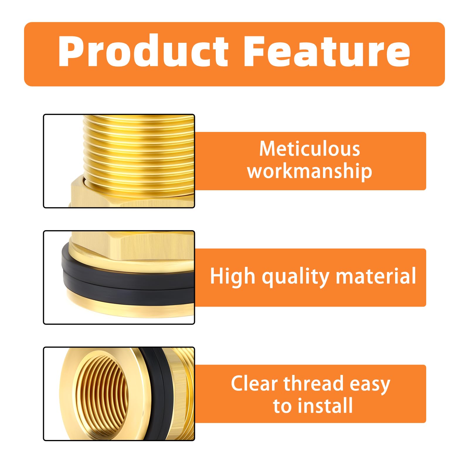 GASHER 2 Pezzi Ottone 1-1/4" Femmina 1-1/2" Maschio BSP Bulkhead Tank Connector Adattatore con Anello in Gomma
