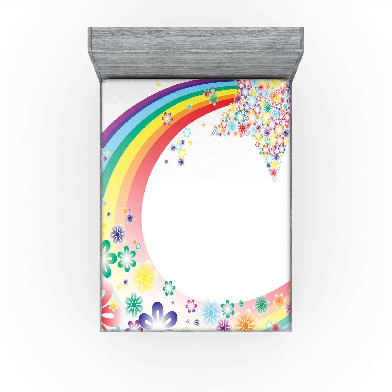 Ambesonne Abstract 2 Pack Fitted Sheet, Nature Spring Floral, Bed Cover All-Round Elastic Deep Pockets 2 Pieces, Package Contains 2 California King Fitted Sheets, Rainbow Colors