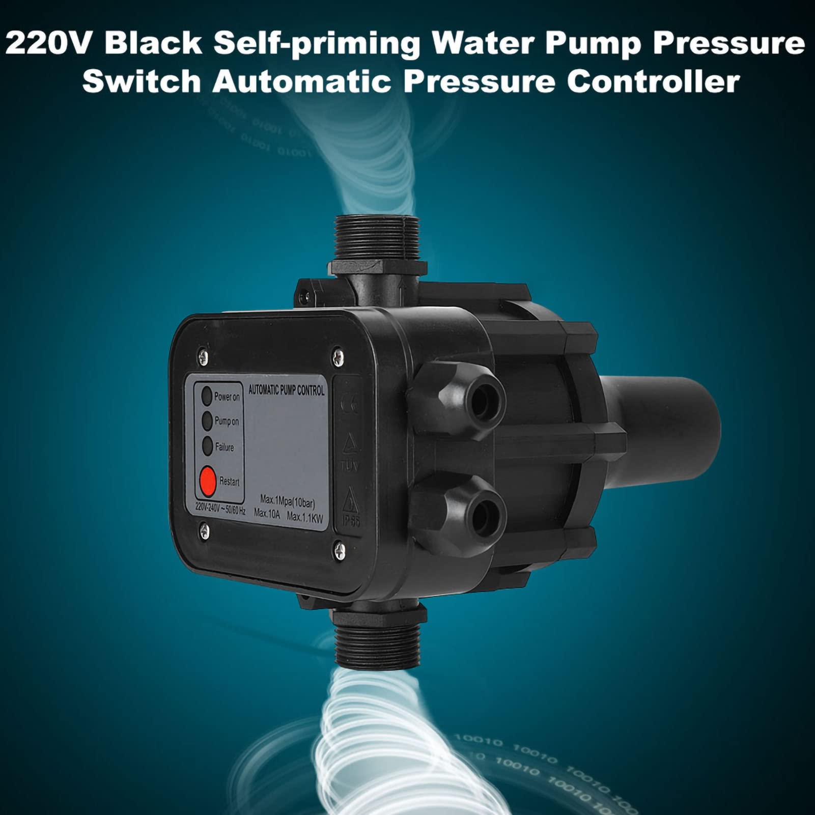 220V Negro Control de interruptor electrónico Bomba de agua Regulador de presión Interruptor de presión autocebante Controlador de presión automático