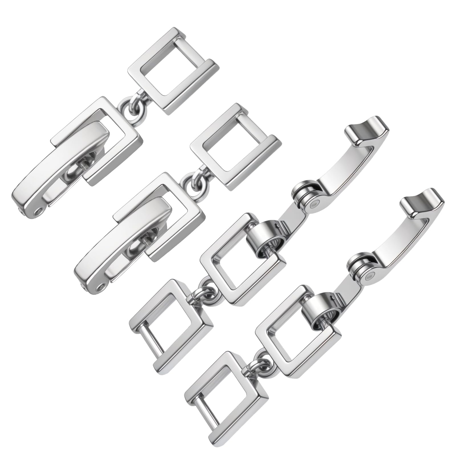 4 PCS Foldover Bracelet Extender Silver, Silver Necklace Extenders for Women Jewelry Clasps Foldover Clip Link Extensions Bracelet