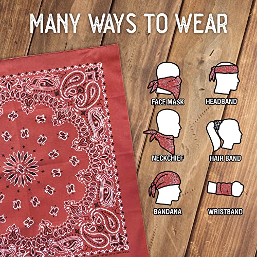 4 pack Paisley Bandana - USA Made Classic Pattern Multi-purpose Bandanas For Men and Women, 100% Cotton4