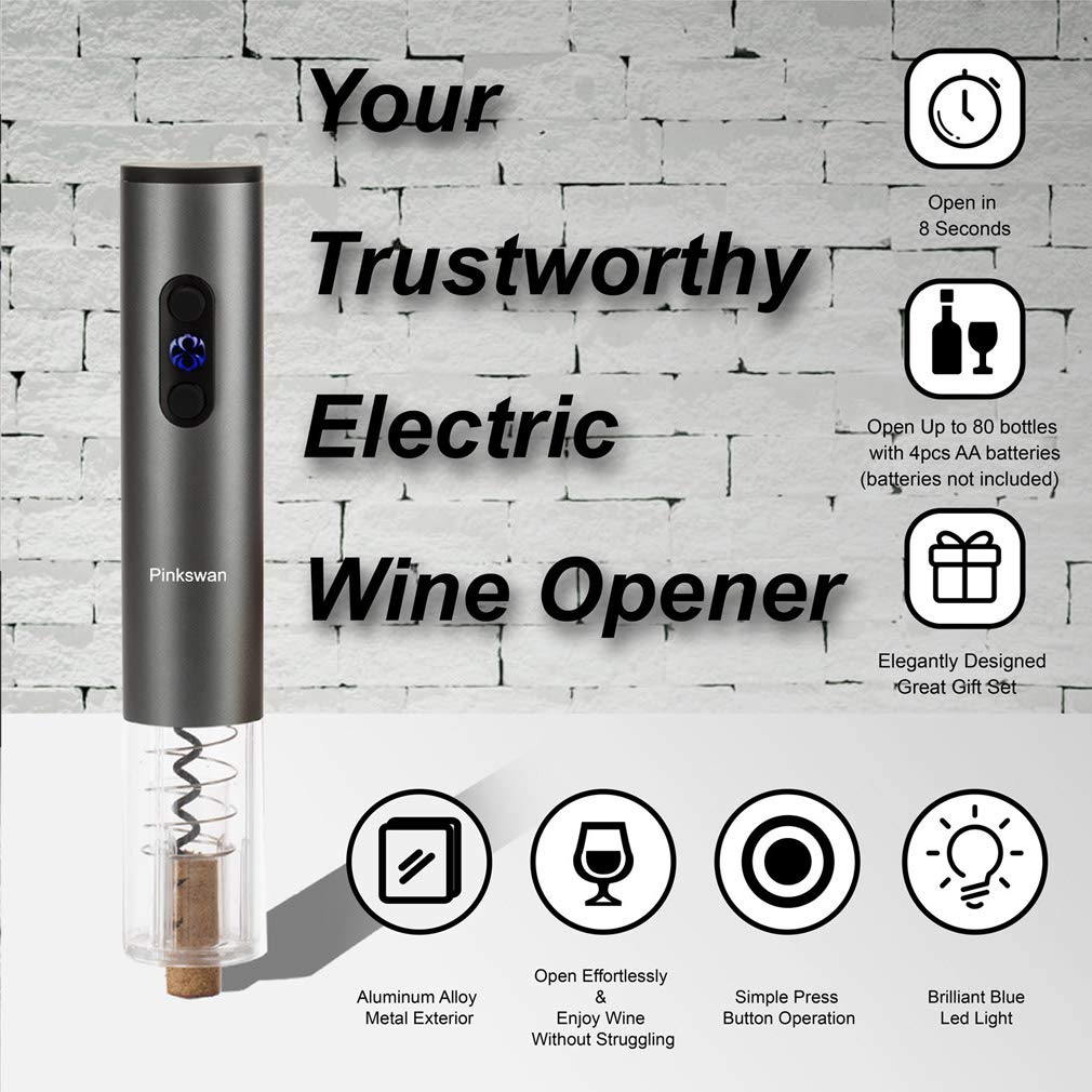 Juego de regalo eléctrico para abridor de vino, piedra de whisky, regalos para amantes del vino con accesorios de vino de sacacorchos automático, cubo de hielo de metal, vertedor de vino, cortador de 4