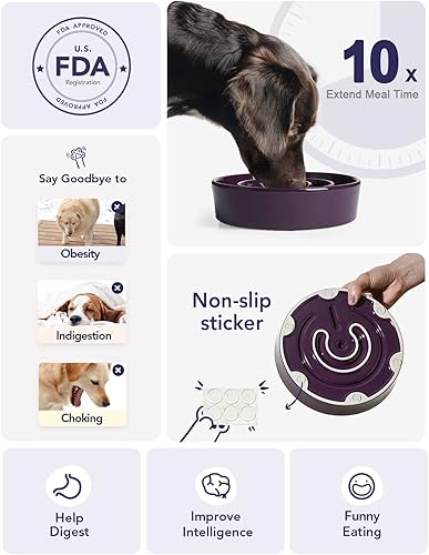 Vista 4 de LE TAUCI Cuencos de cerámica para perros de alimentación lenta, 3 tazas de alimentación lenta, tazón para perros de raza mediana y grande, cuenco