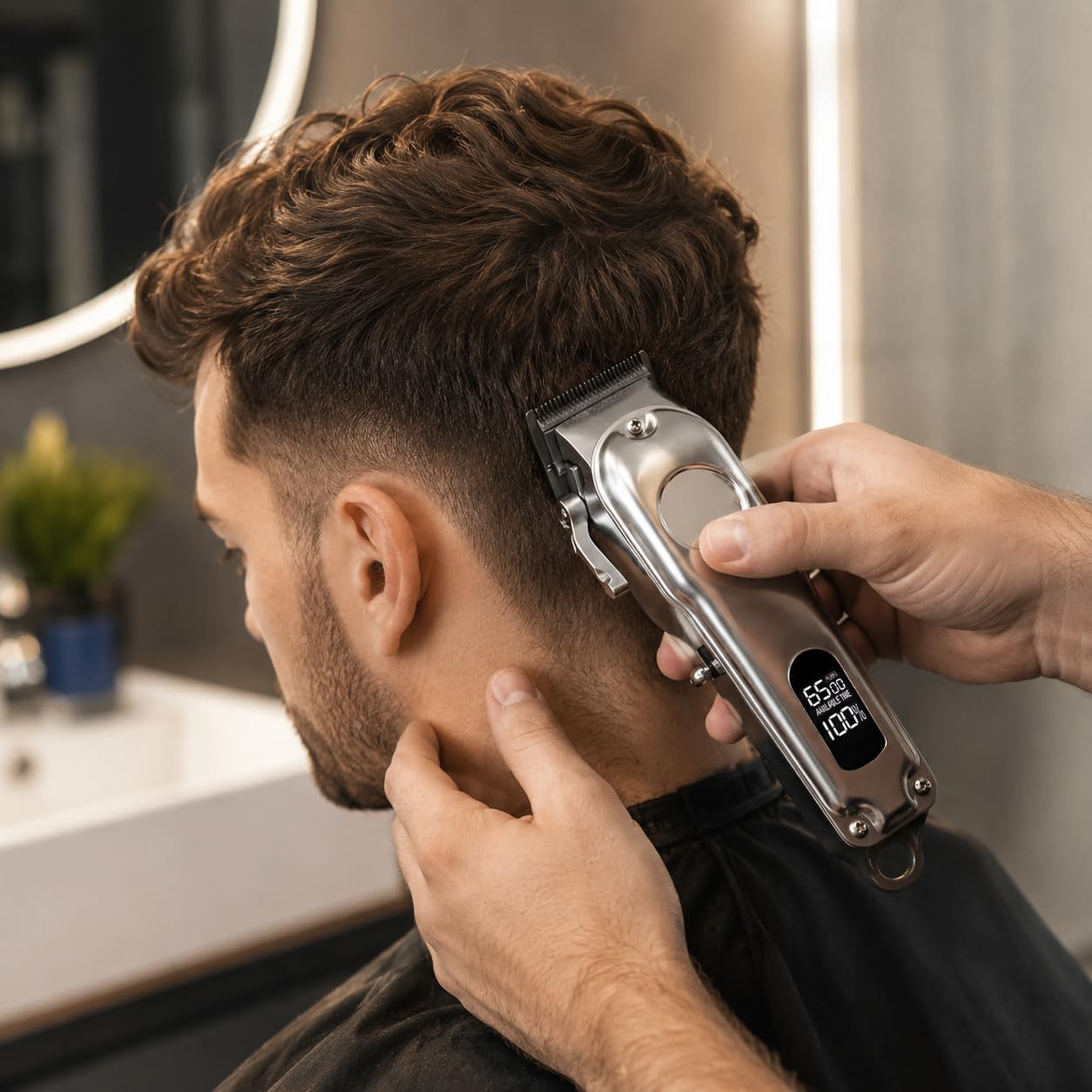 ProTrim 2.0 Haarschneider mit LCD und Edelstahlklingen für Haar und Bart | LCD-Farbdisplay, Edelstahlklingen, 8 Kämme von 3 bis 25 mm und bis zu 180 Minuten Laufzeit für flexible Pflege.